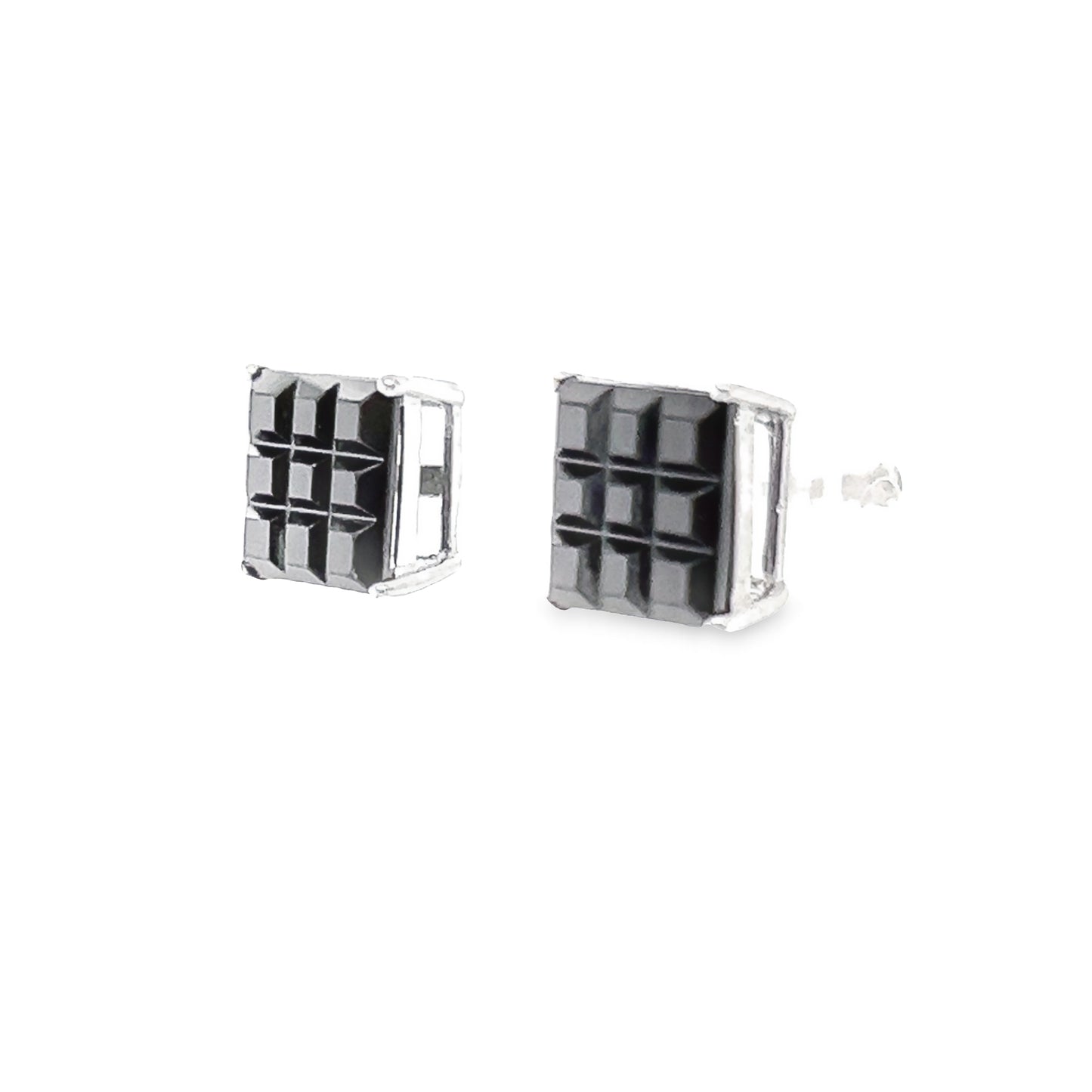 A803 Black Cubes Square Post Earrings