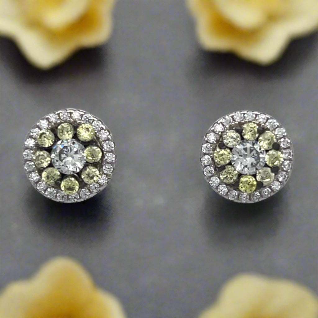 A992 Round Yellow Stone Flower Earrings