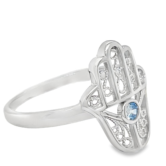 R644 Evil Eye Repellent Hand CZ Ring