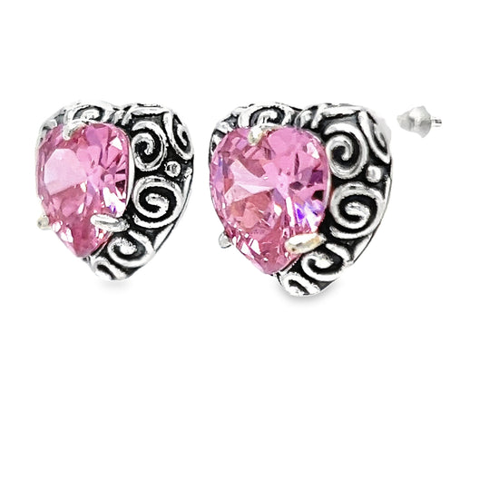 A821 Pink Heart Stone Post Earrings