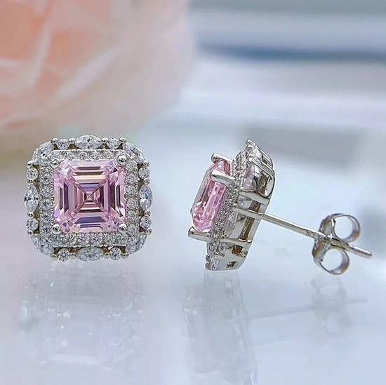 A991 Square Pink Stone Earrings