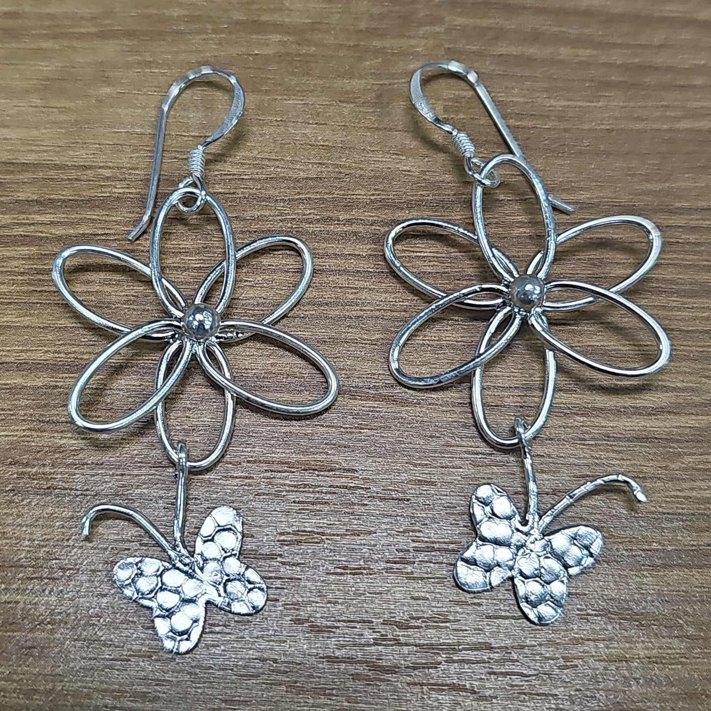 P519 Flower & Butterfly Hook Earrings