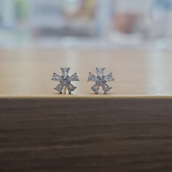 A504 Flower CZ Post Earrings