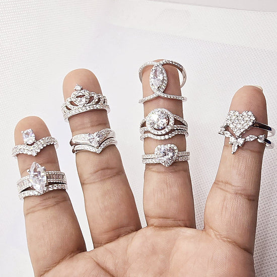 R956 Juego de anillos con piedra de corazón