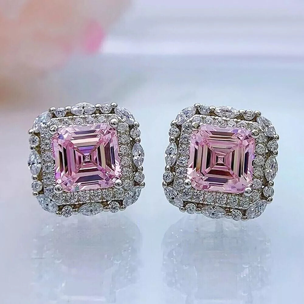 A991 Square Pink Stone Earrings