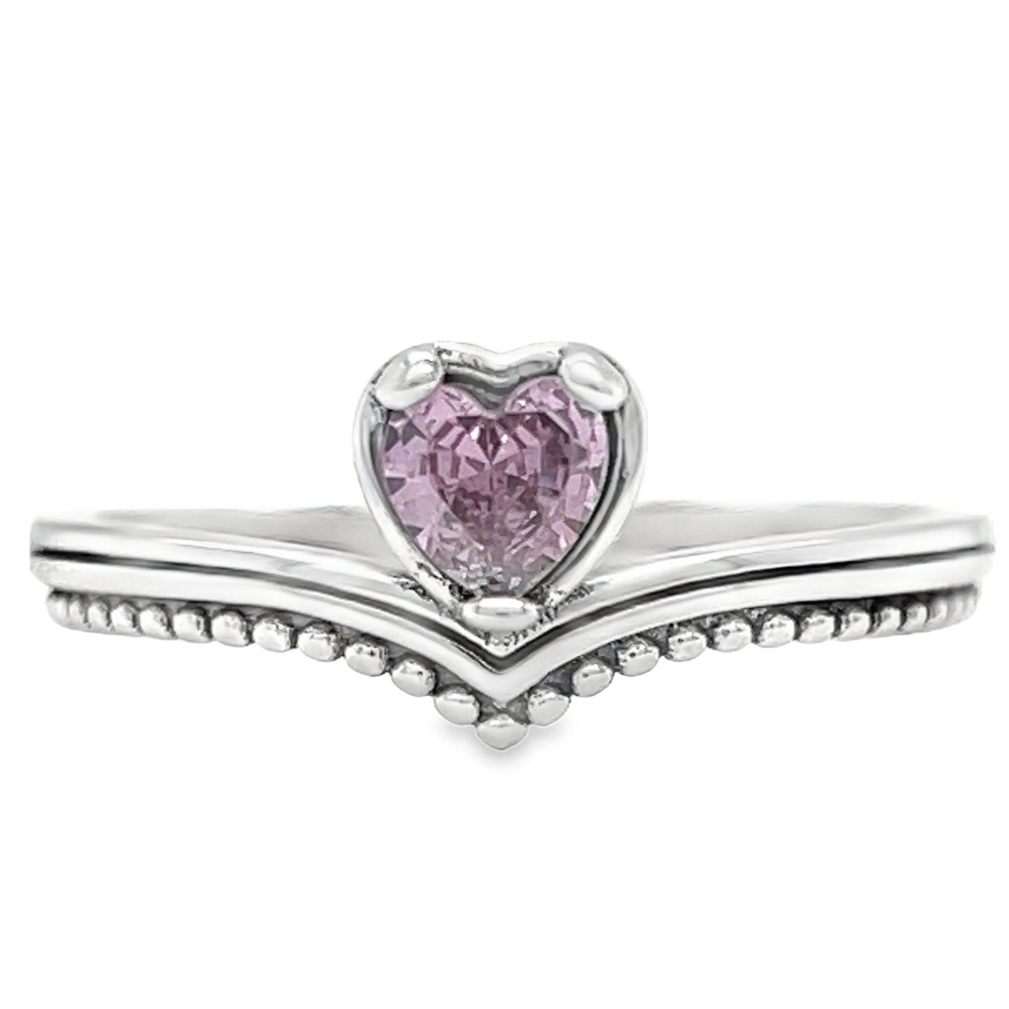 Anillo de corazón en forma de V color rosa R1031