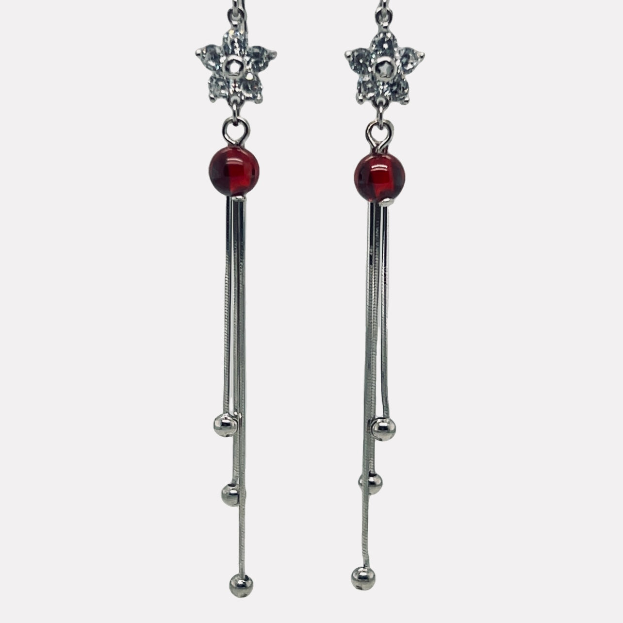 P586 Star Hook Earrings Red Ball