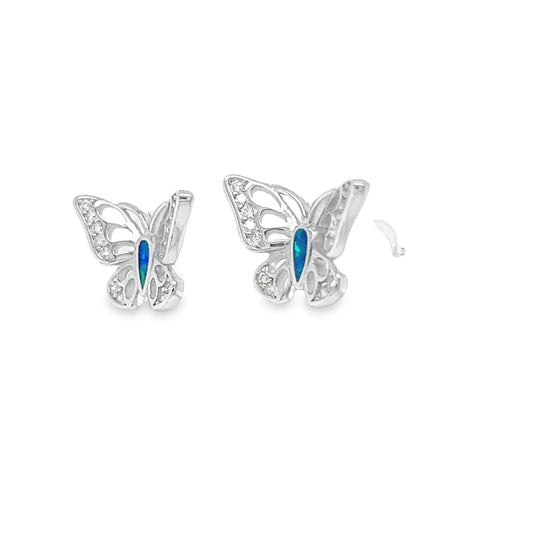 A807 Butterfly with Blue Opal Stone Post Earrings