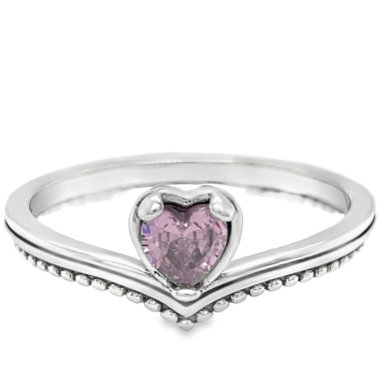 Anillo de corazón en forma de V color rosa R1031