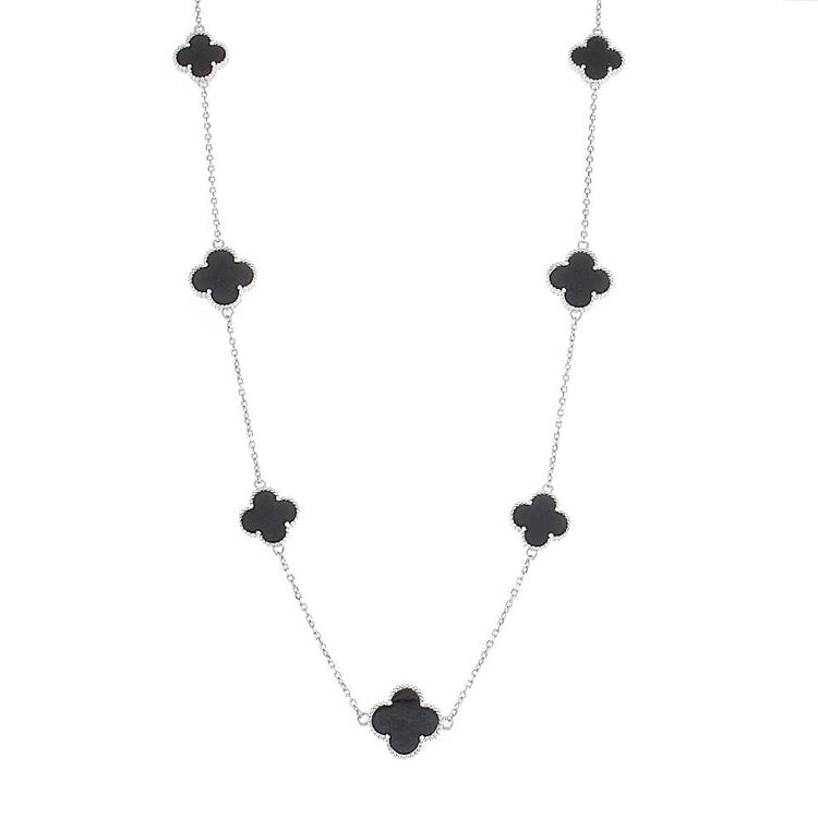 CA176 Black Flower Necklaces 7 Black Clovers