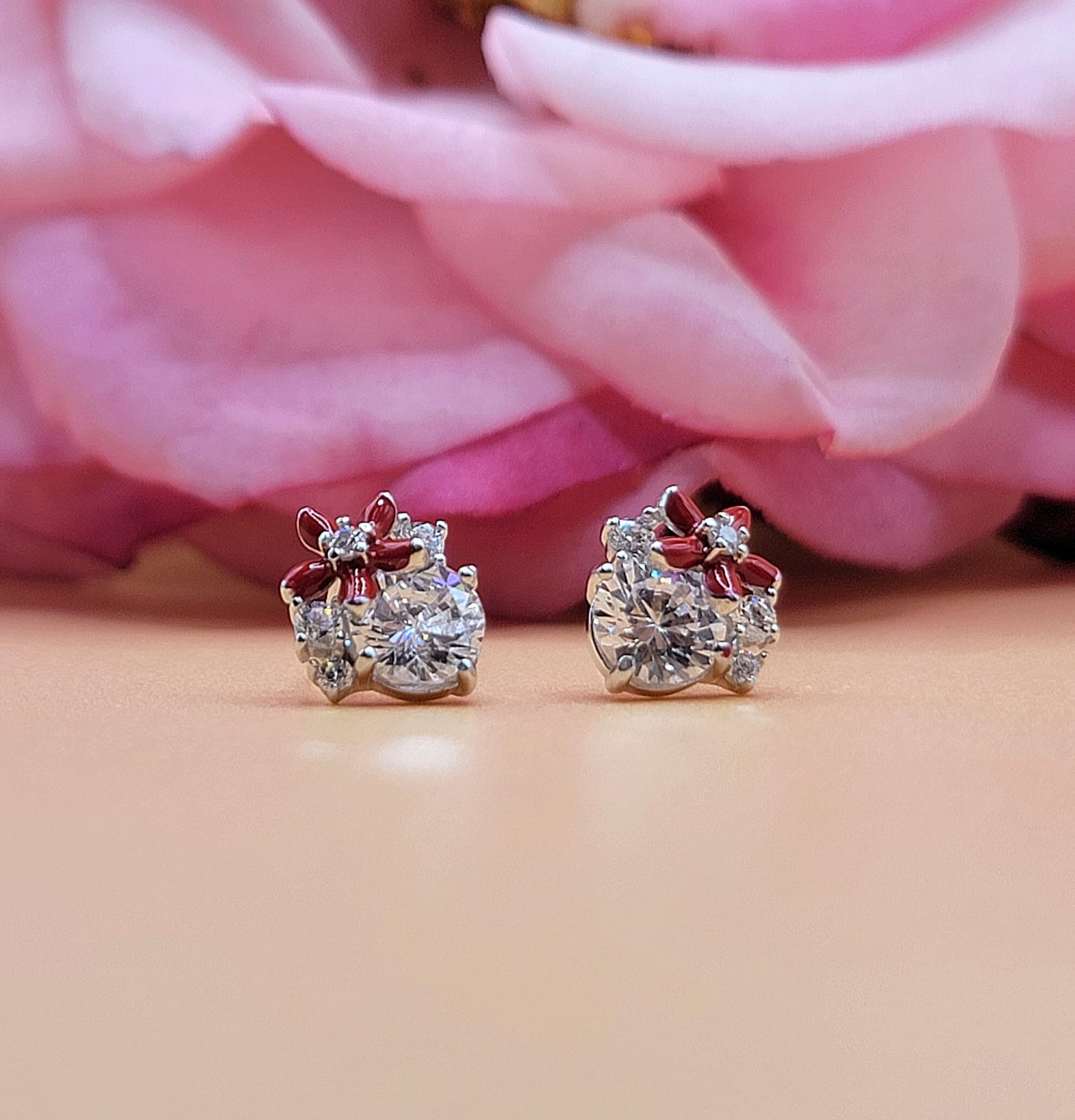 A500 Mini Red Flower Post Earrings