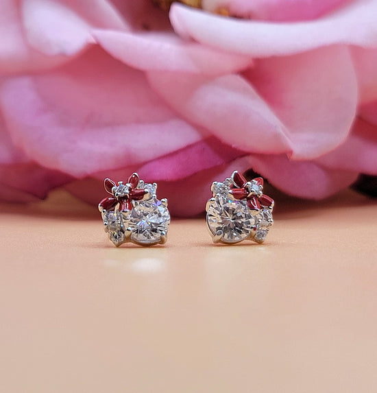 A500 Mini Red Flower Post Earrings