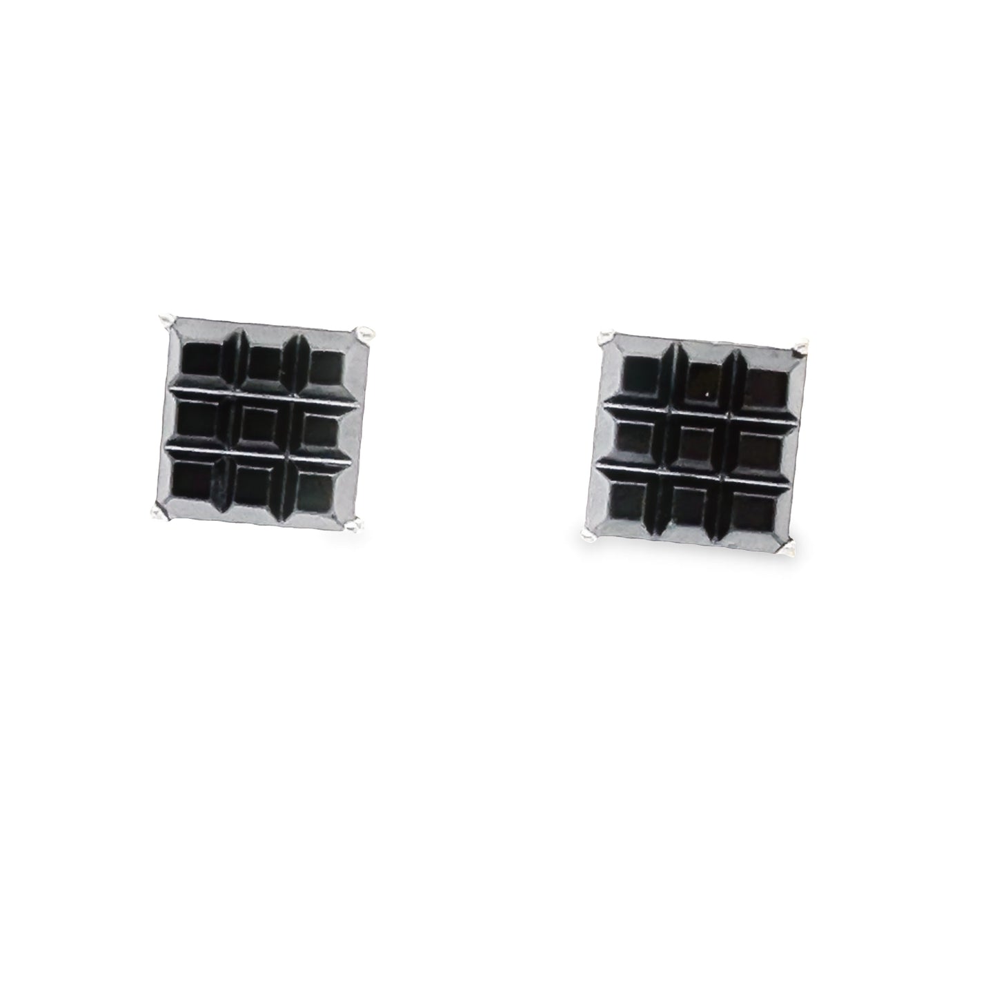 A803 Black Cubes Square Post Earrings