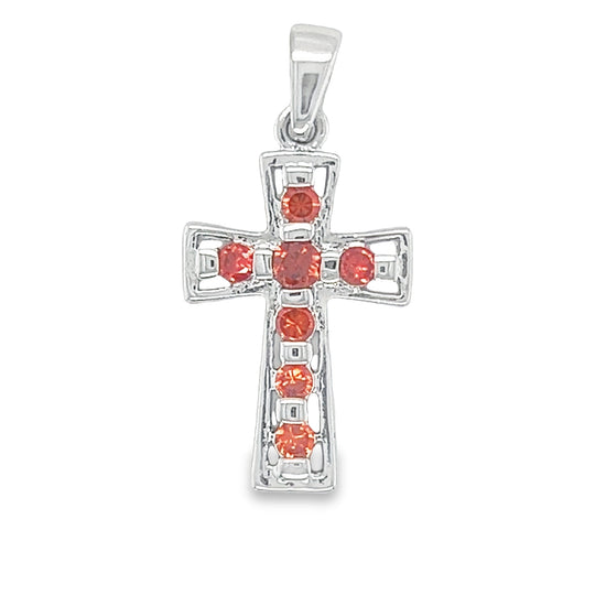 D1657 Red Stones Cross Pendant