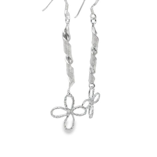 P517 Flower long Hook Earrings