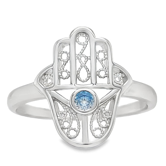 R644 Evil Eye Repellent Hand CZ Ring