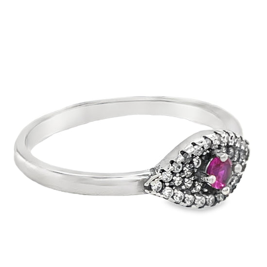 Anillo con piedra fucsia y circonita cúbica repelente del mal de ojo R225