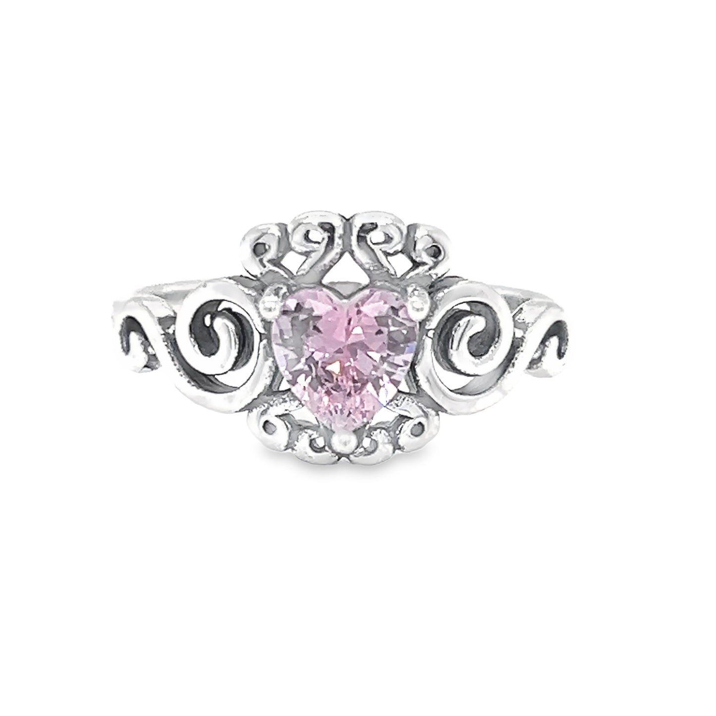 R829 Anillo Corazón Piedra Rosa