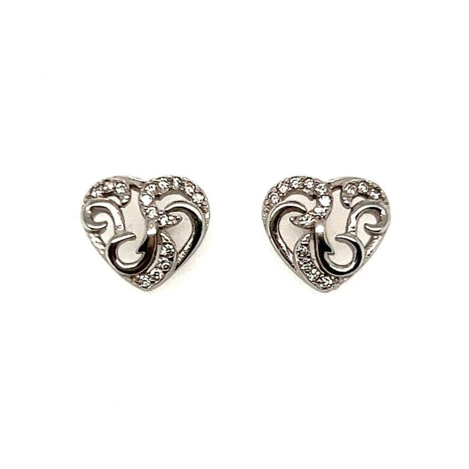 A176 CZ Pave Corazones Post Pendientes