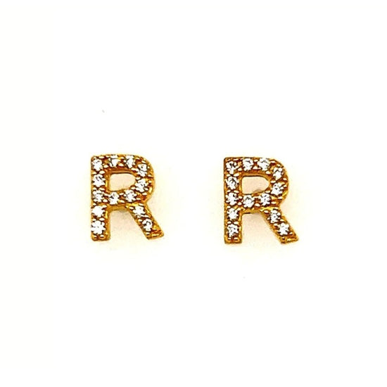 A177 Golden Letter R With CZ Pave