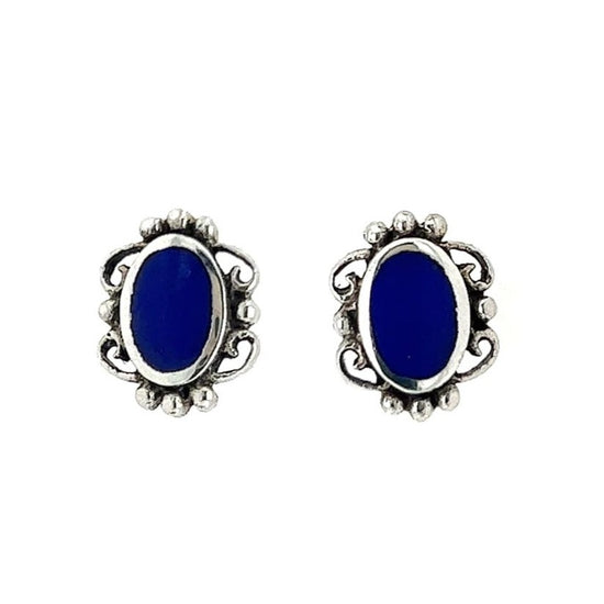 A220 Blue Oval Post Earrings