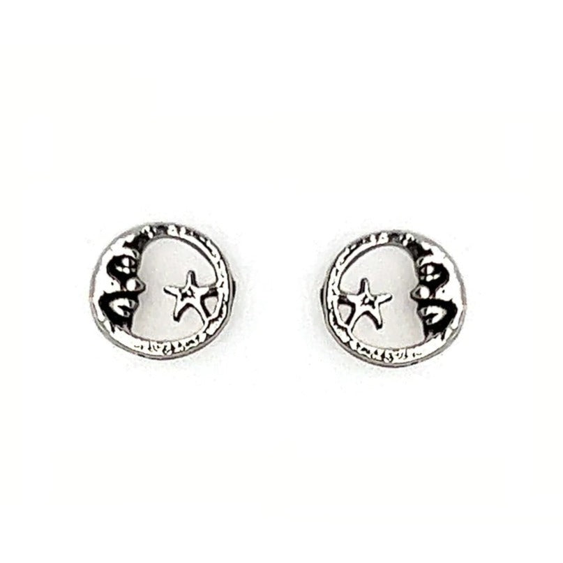 A228  Star And Moom in Circle Post Earrings