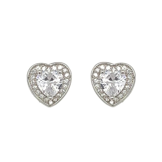 A399 Heart With Diamond Stone Post Earrings