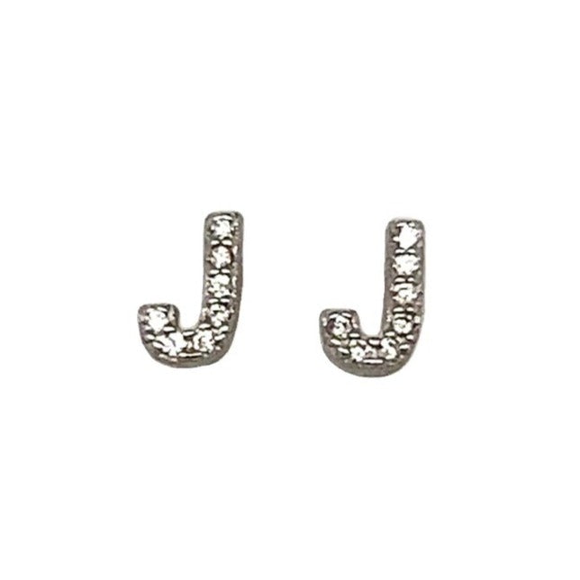 A410 Letter J CZ Post Earrings