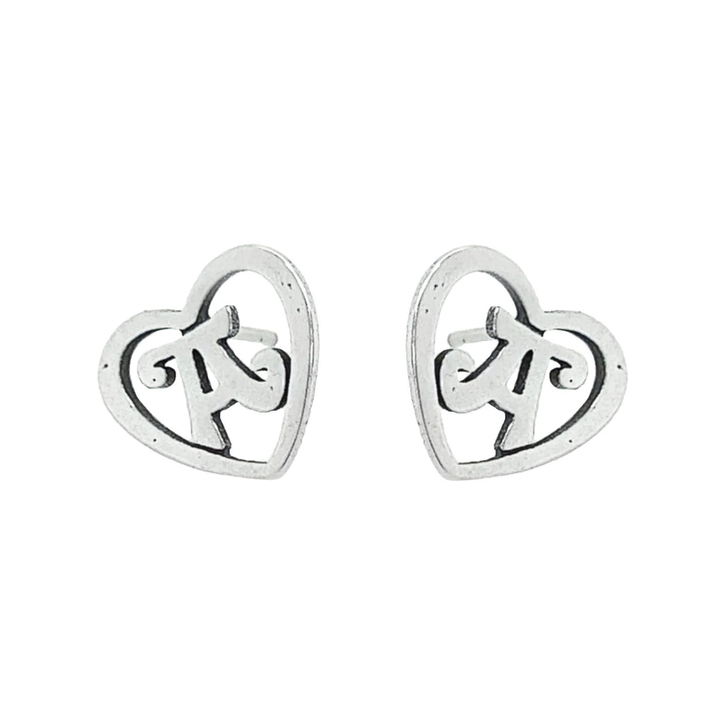 A425 Heart Letter A Post Earrings