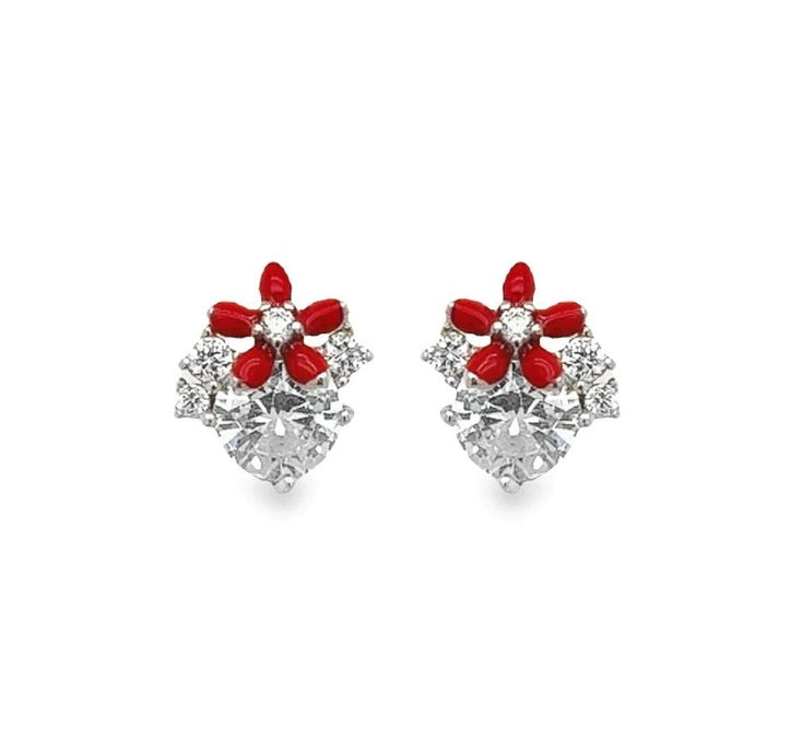 A500 Mini Red Flower Post Earrings