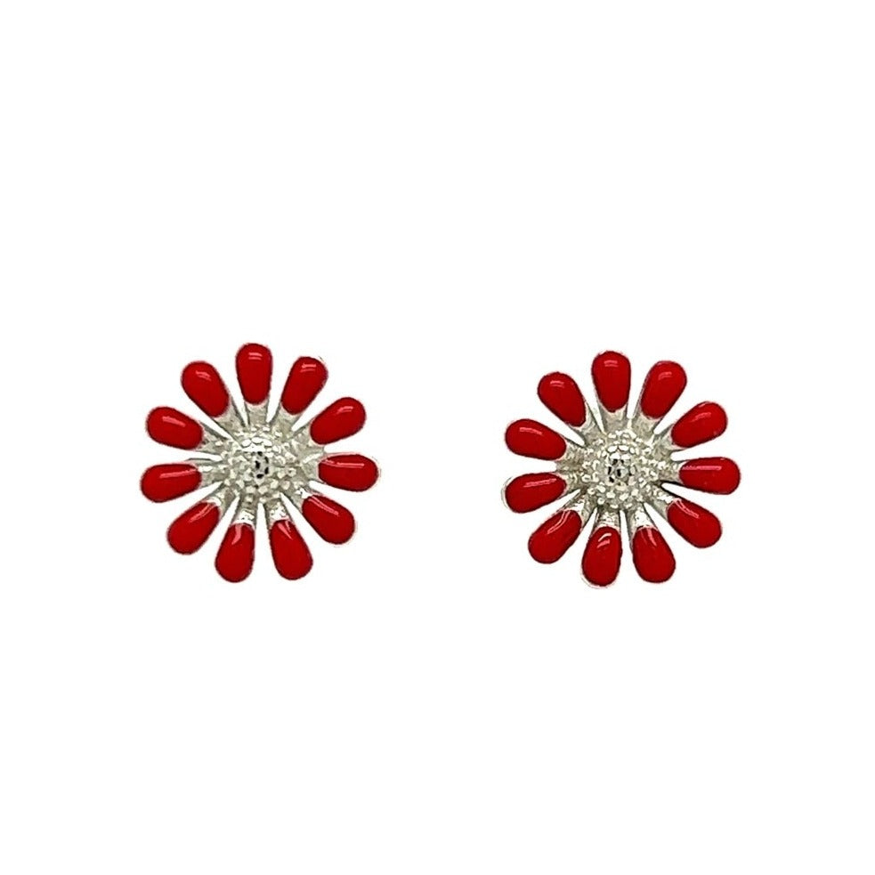 A502 Pendientes de poste de flor de margarita roja