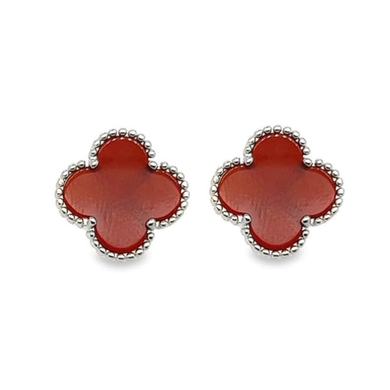 A555 Red Flower Clover Earring