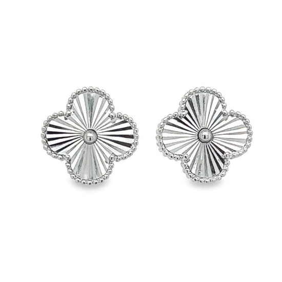 A561 Diamond Cut Silver Flower Clover Post Earring