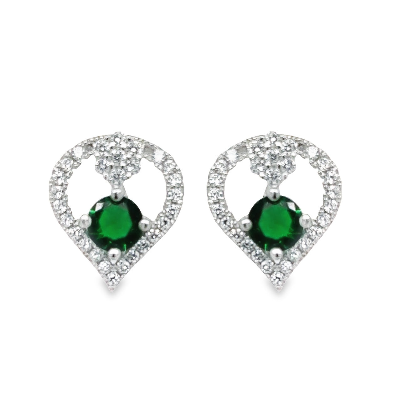 A638 Green Heart Diamond Accent Post Earrings