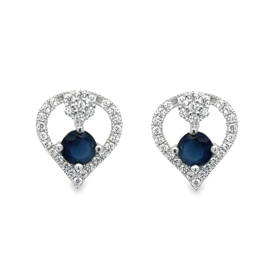 A639 Navy Blue Heart Diamond Accent Post Earrings