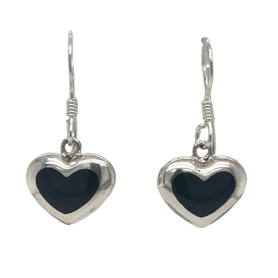 P247 Black Heart Hook Earrings