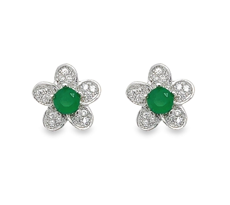 A641 Green Flower Post Earrings