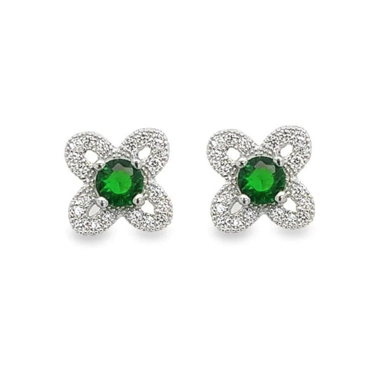 A644 Green Four Petals Flower Post Earrings