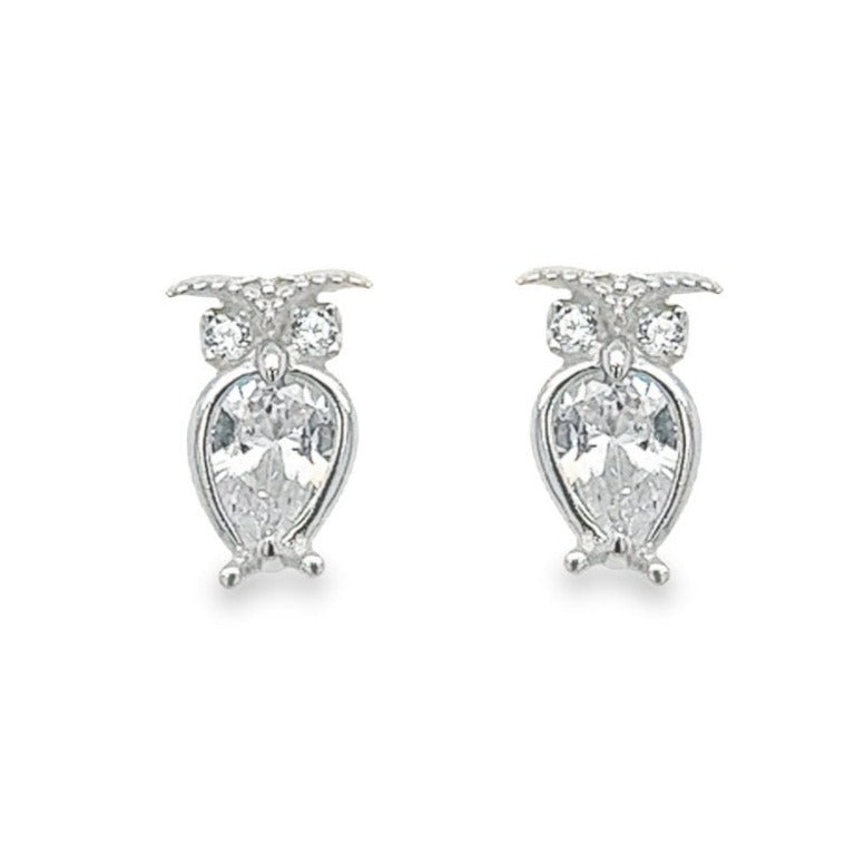 A647 Owl Diamond Accent Post Earrings