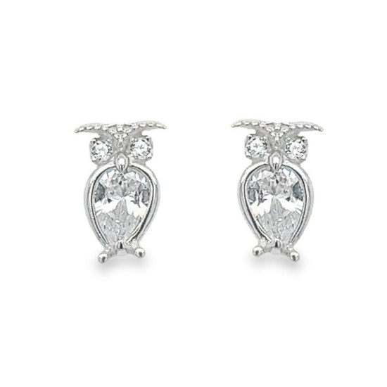 A647 Owl Diamond Accent Post Earrings