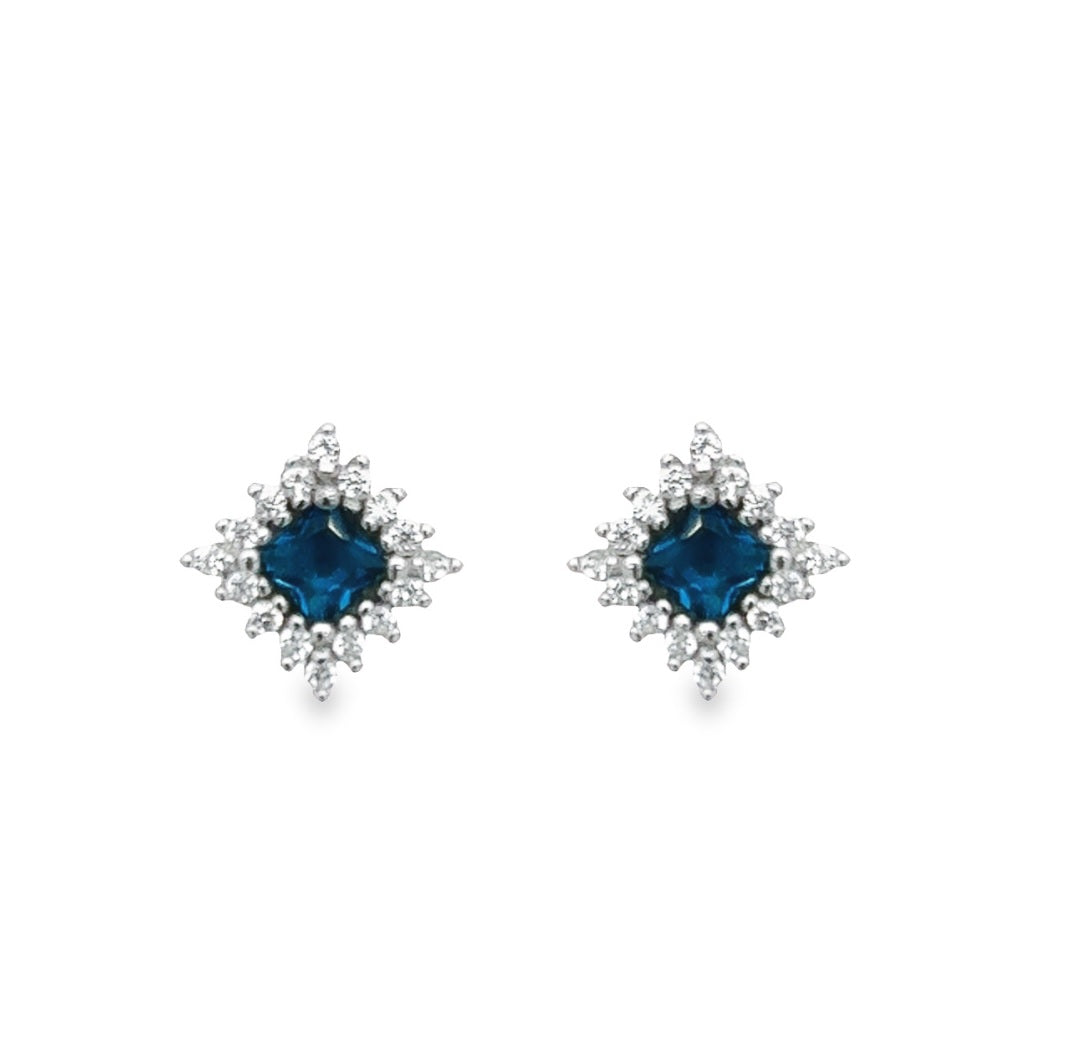 A655 Square Blue Cz Post Earrings