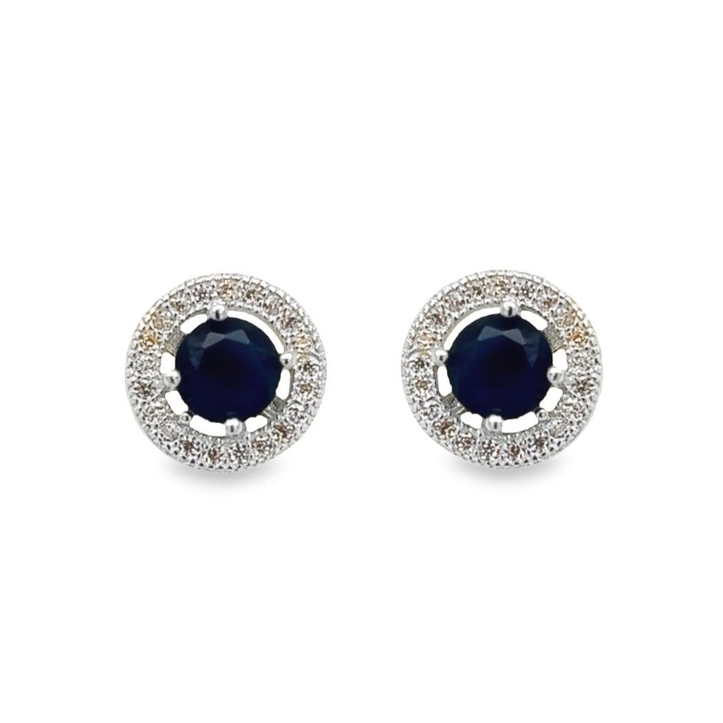 A667 Round Blue Cz Post Earrings