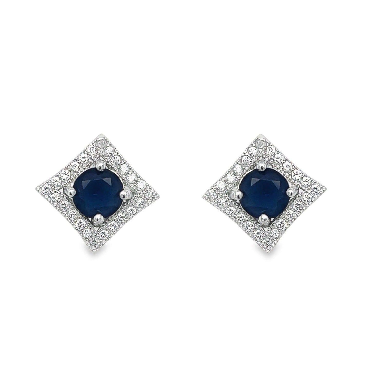 A669 Pendientes cuadrados con circonitas y diamantes azules