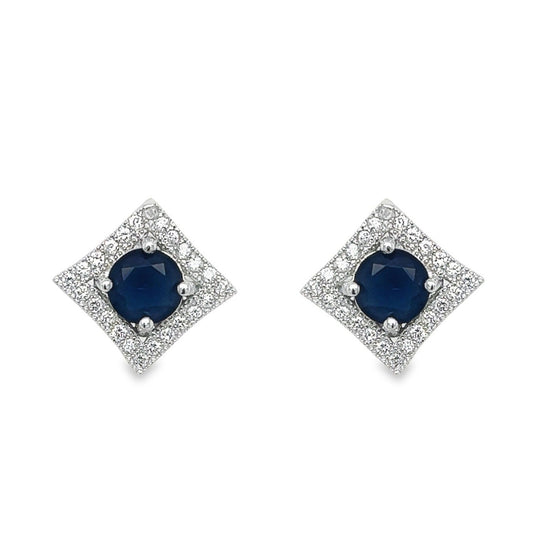 A669 Square Blue Diamond Cz Post Earrings