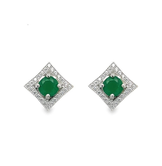 Pendientes cuadrados con circonitas y diamantes verdes A670