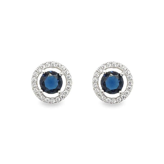 A671 Pendientes redondos con circonita y diamantes azules