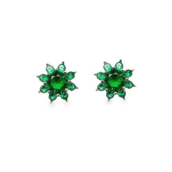 A673 Flowers Green Petals Post Earrings