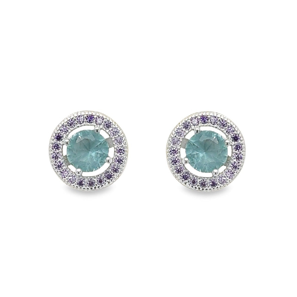 A665 Round Green Cz Post Earrings