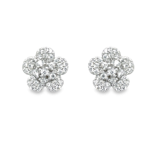 A697 Flower Diamond Cz Post Earrings