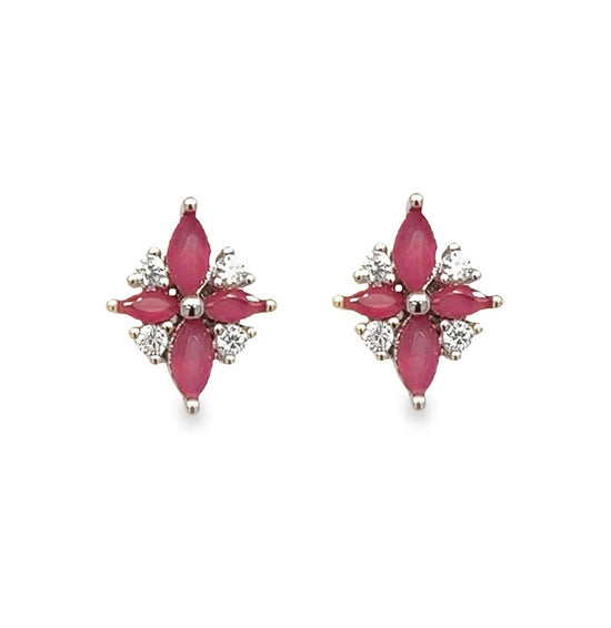 A703 Aretes con poste decorativo de diamantes rojos